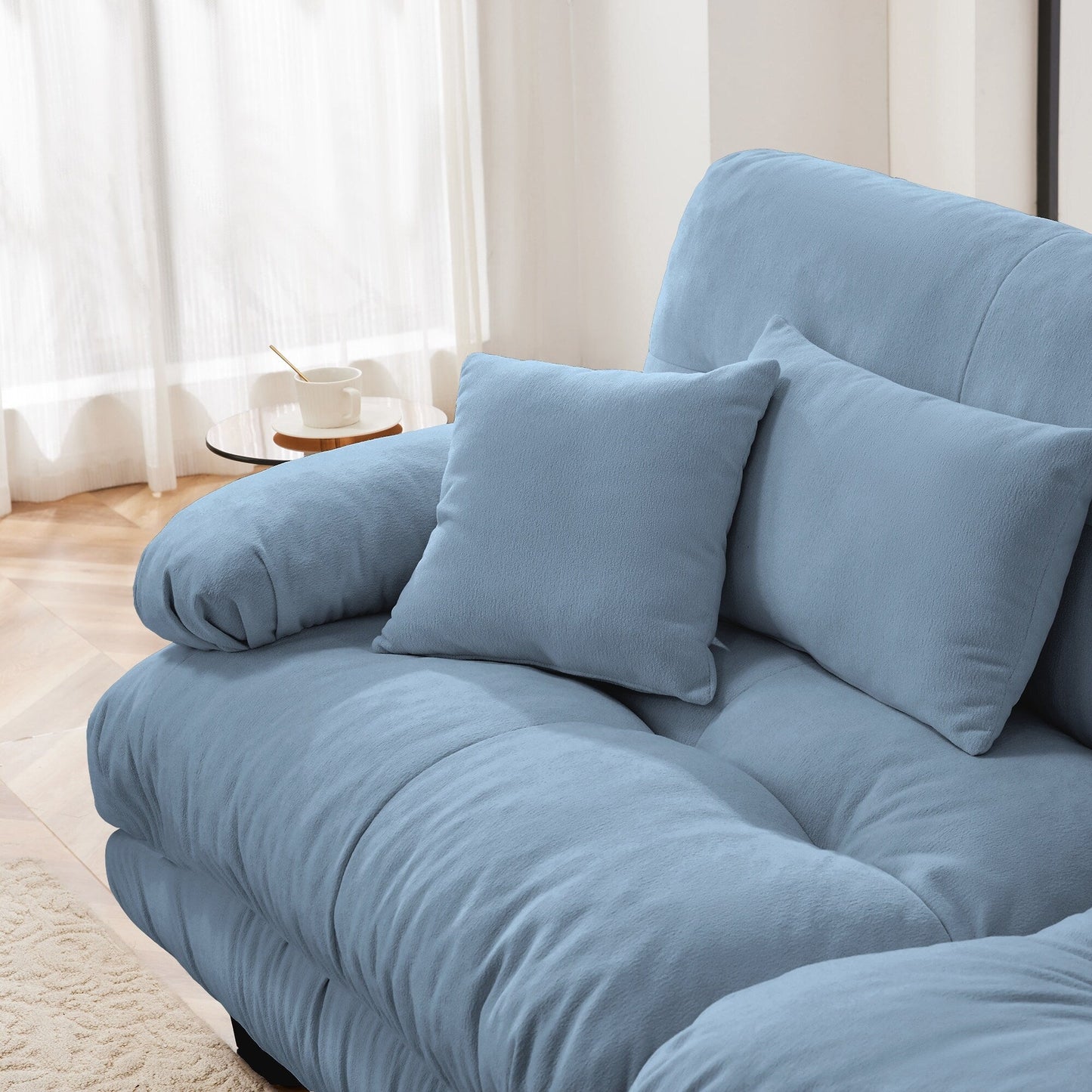 Cloud Couch 2 Seater Sofa for Living Room, Chenille 2 - Seat sofa with 2 Lumbar pillows and 2 throw pillows,Chenille Blue