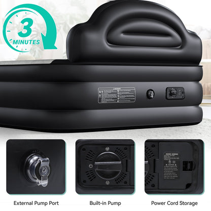 Cloud-shaped inflatable mattress with a built-in power cord, fixed pump head, and inflatable headboard