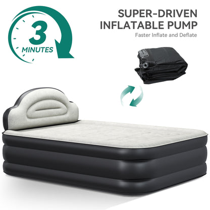 Cloud-shaped inflatable mattress with a built-in power cord, fixed pump head, and inflatable headboard