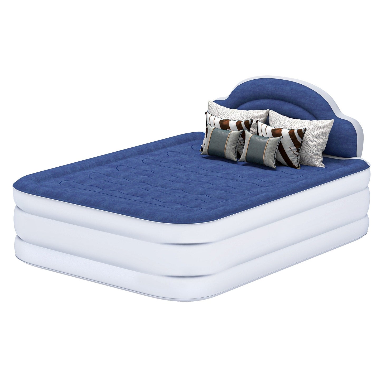 Cloud-shaped inflatable mattress with a built-in power cord, fixed pump head, and inflatable headboard