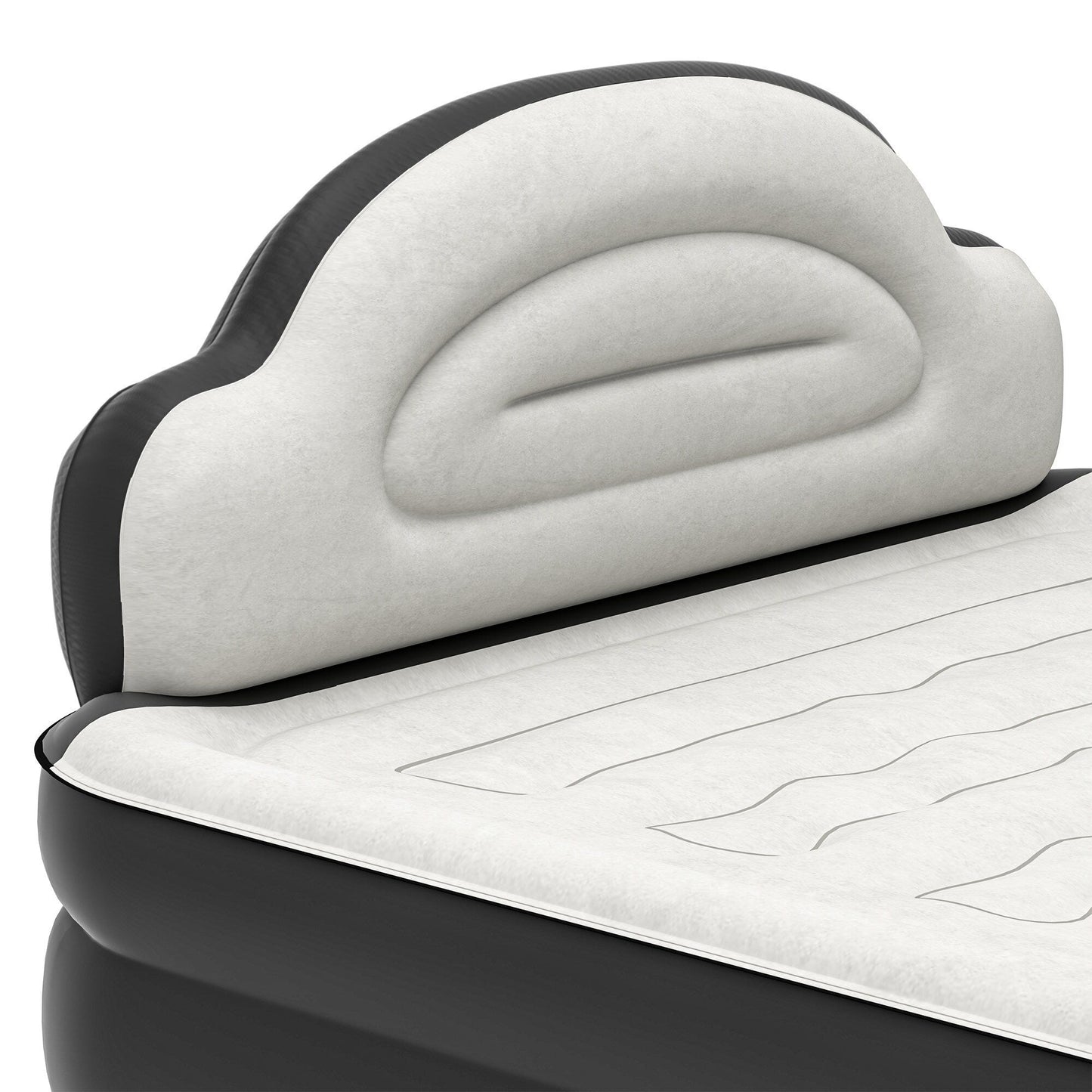 Cloud-shaped inflatable mattress with a built-in power cord, fixed pump head, and inflatable headboard