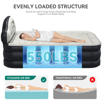 Cloud-shaped inflatable mattress with a built-in power cord, fixed pump head, and inflatable headboard