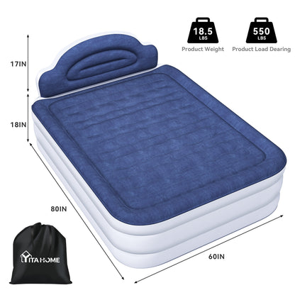 Cloud-shaped inflatable mattress with a built-in power cord, fixed pump head, and inflatable headboard