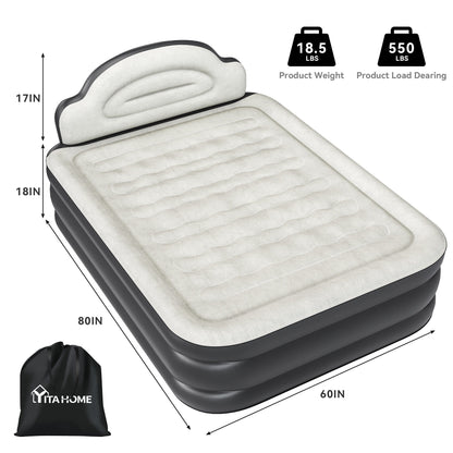 Cloud-shaped inflatable mattress with a built-in power cord, fixed pump head, and inflatable headboard