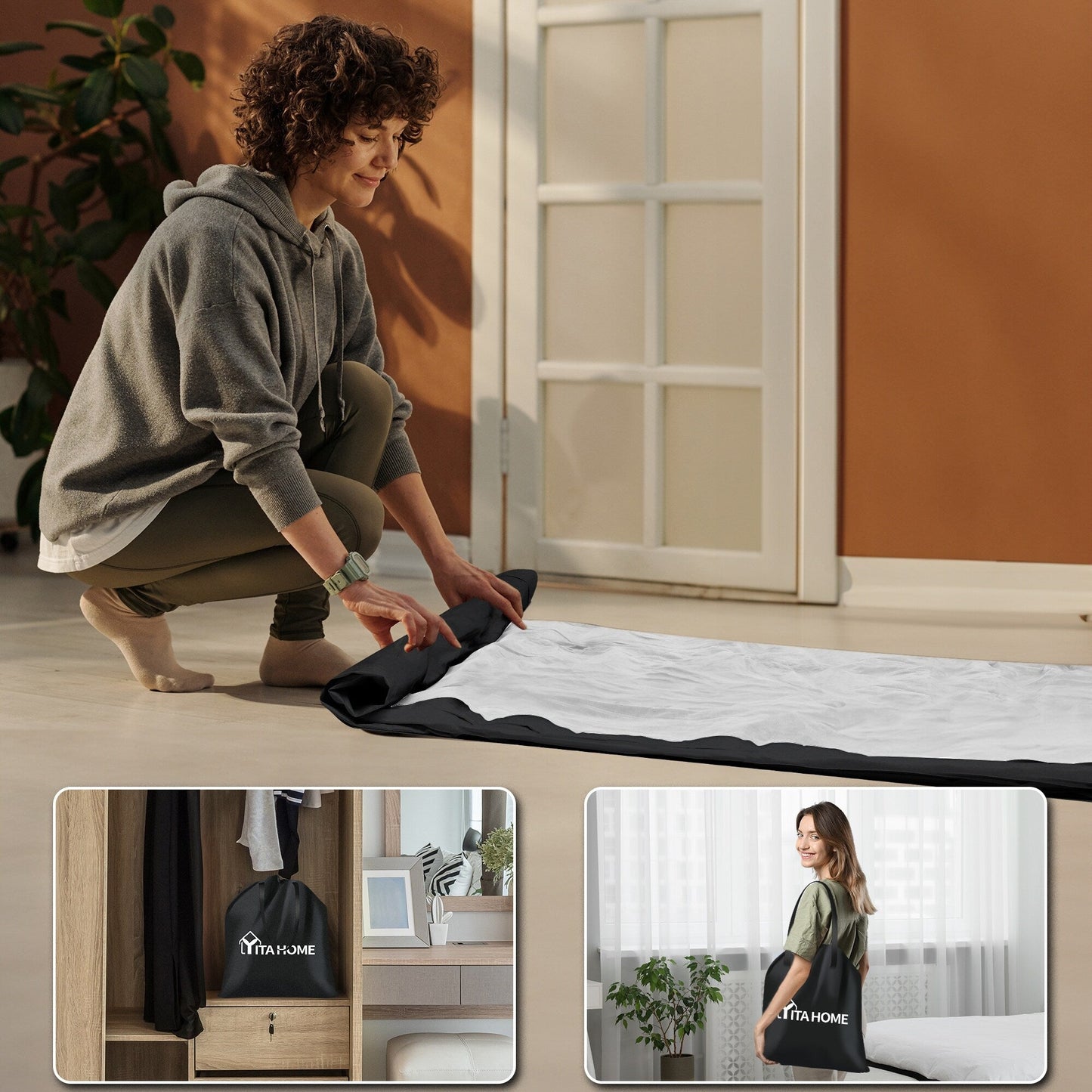Cloud-shaped inflatable mattress with a built-in power cord, fixed pump head, and inflatable headboard