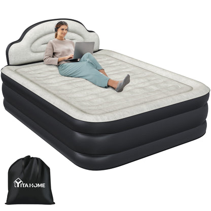 Cloud-shaped inflatable mattress with a built-in power cord, fixed pump head, and inflatable headboard