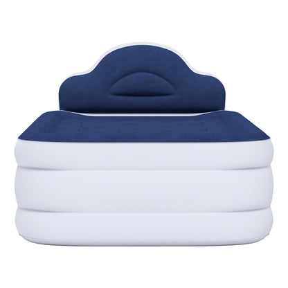 Cloud-shaped inflatable mattress with a built-in power cord, fixed pump head, and inflatable headboard