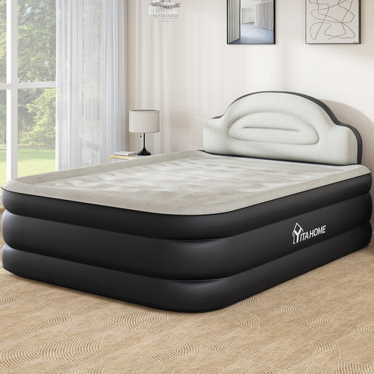 Cloud-shaped inflatable mattress with a built-in power cord, fixed pump head, and inflatable headboard