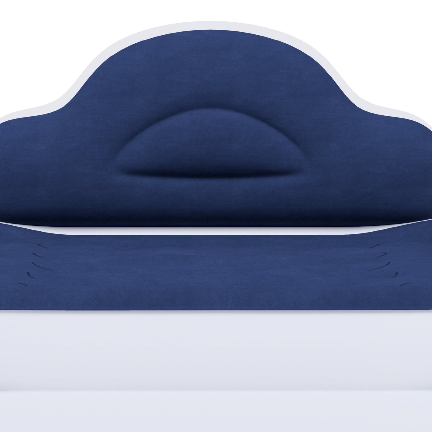 Cloud-shaped inflatable mattress with a built-in power cord, fixed pump head, and inflatable headboard