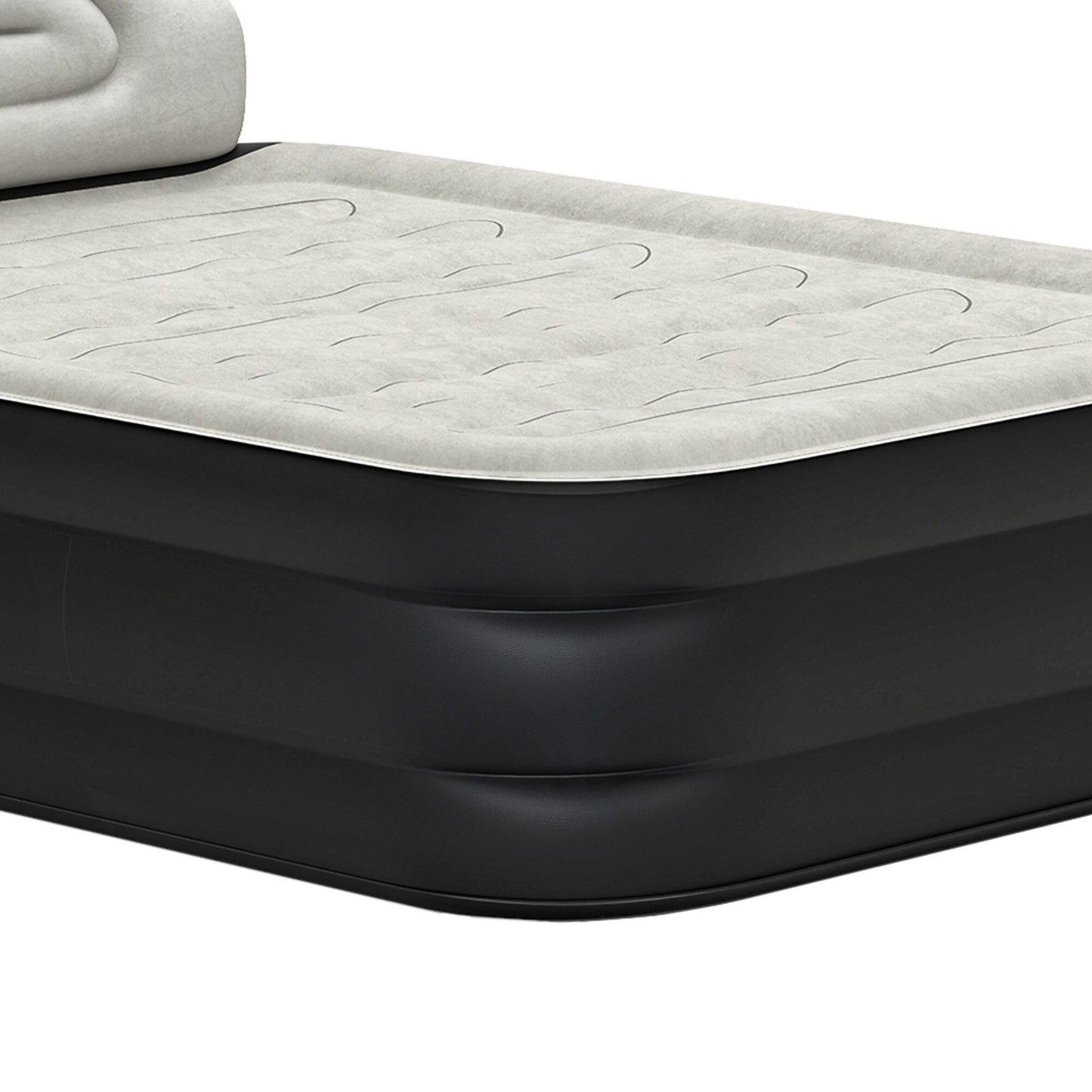 Cloud-shaped inflatable mattress with a built-in power cord, fixed pump head, and inflatable headboard