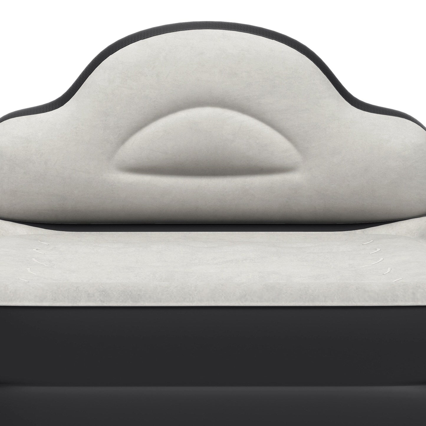 Cloud-shaped inflatable mattress with a built-in power cord, fixed pump head, and inflatable headboard