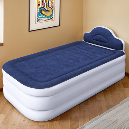 Cloud-shaped inflatable mattress with a built-in power cord, fixed pump head, and inflatable headboard