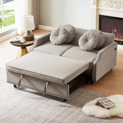 Coffee Polyester Loveseat Adjustable Sofa Bed with USB Ports