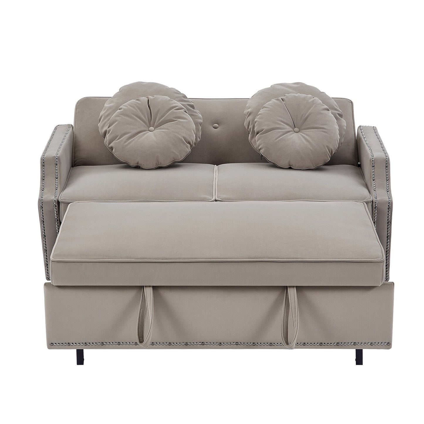 Coffee Polyester Loveseat Adjustable Sofa Bed with USB Ports