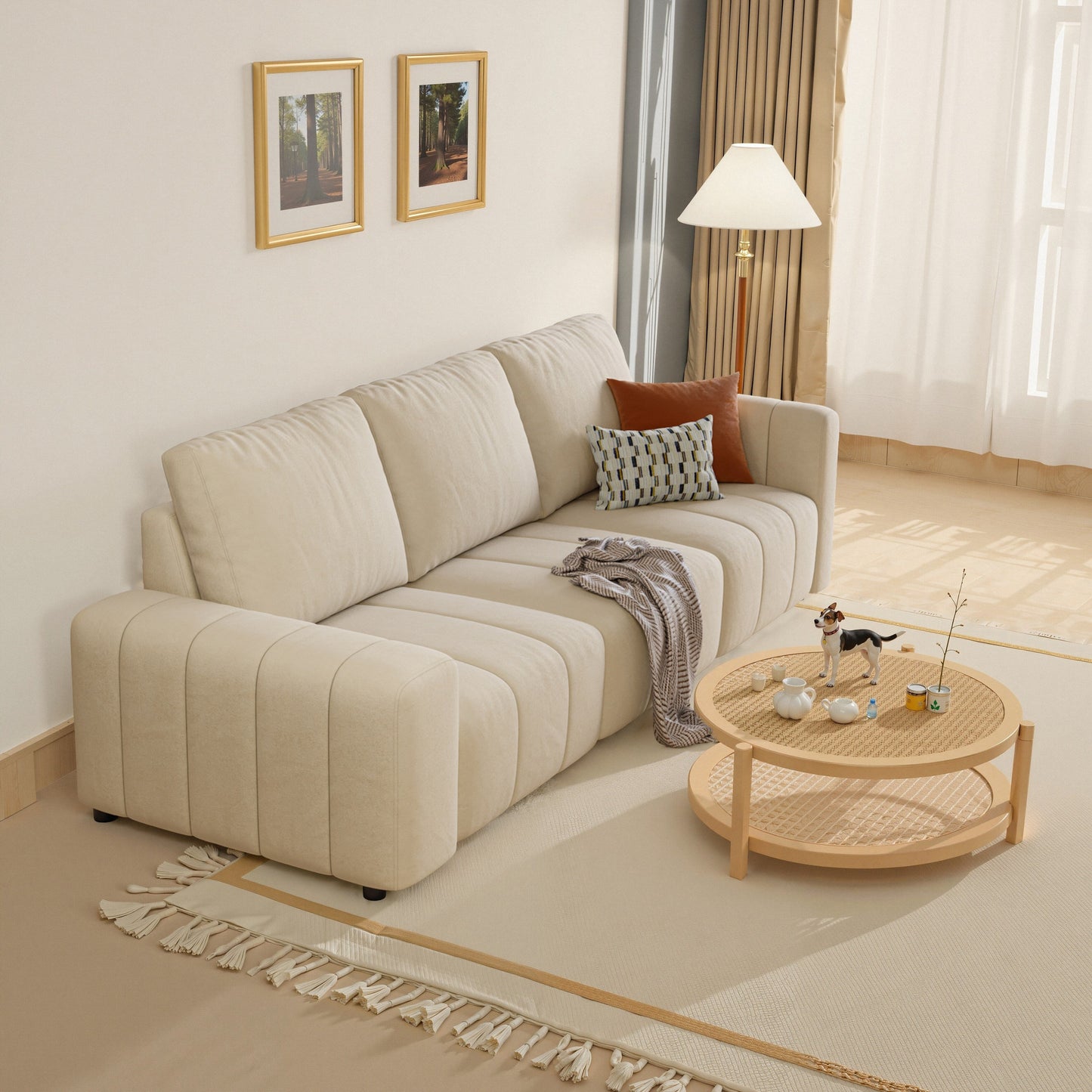Combination Sofa Three Seats Cat Scratch Material High and Low Armrest Design Bacta Style beige