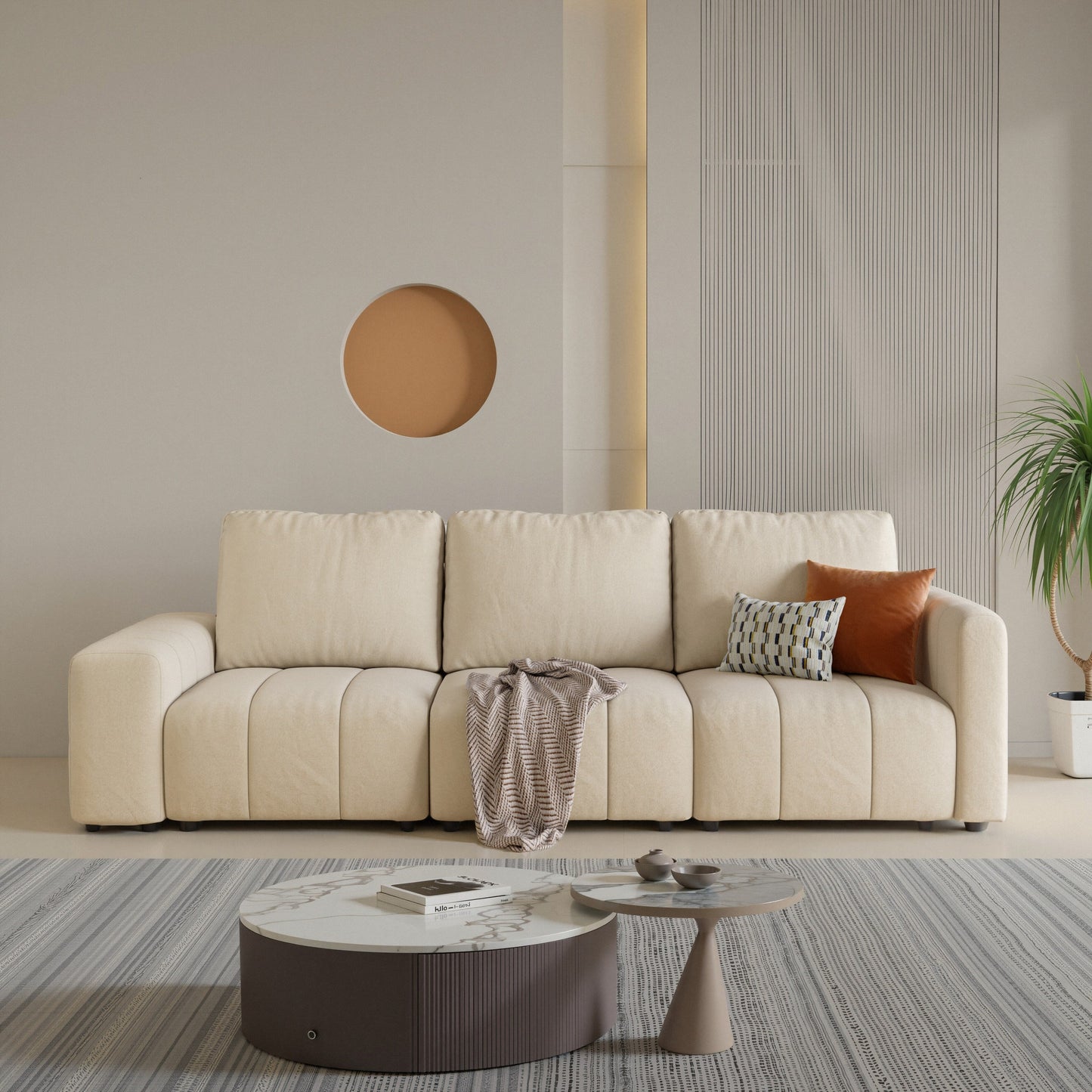 Combination Sofa Three Seats Cat Scratch Material High and Low Armrest Design Bacta Style beige