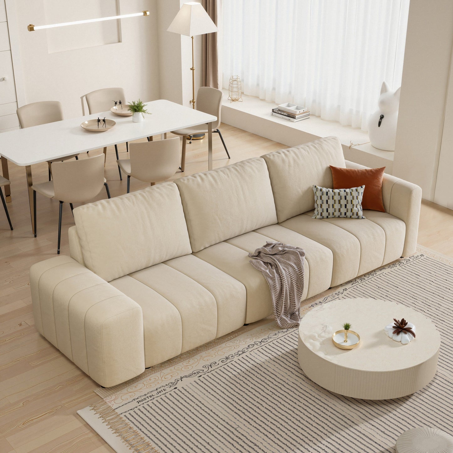 Combination Sofa Three Seats Cat Scratch Material High and Low Armrest Design Bacta Style beige