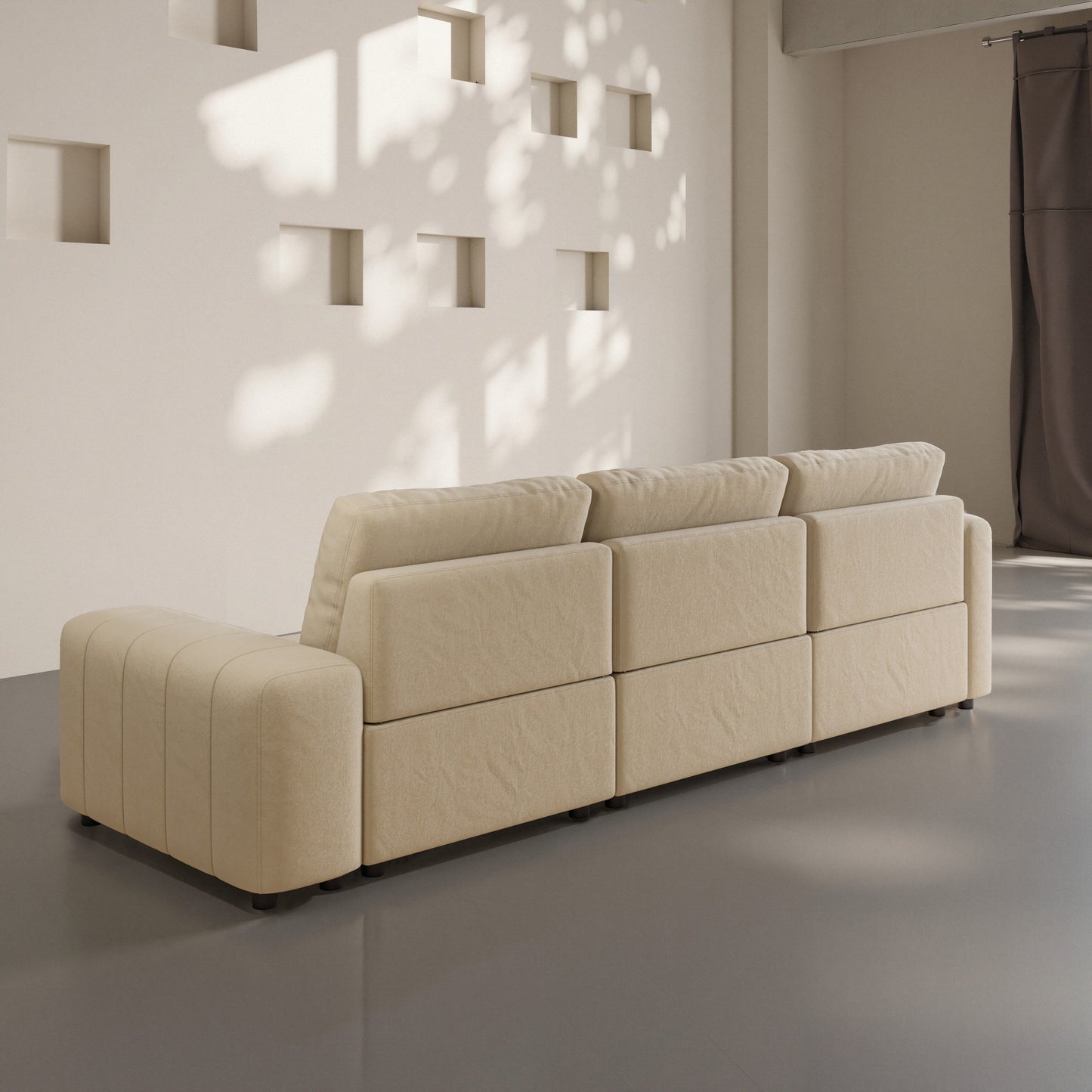Combination Sofa Three Seats Cat Scratch Material High and Low Armrest Design Bacta Style beige