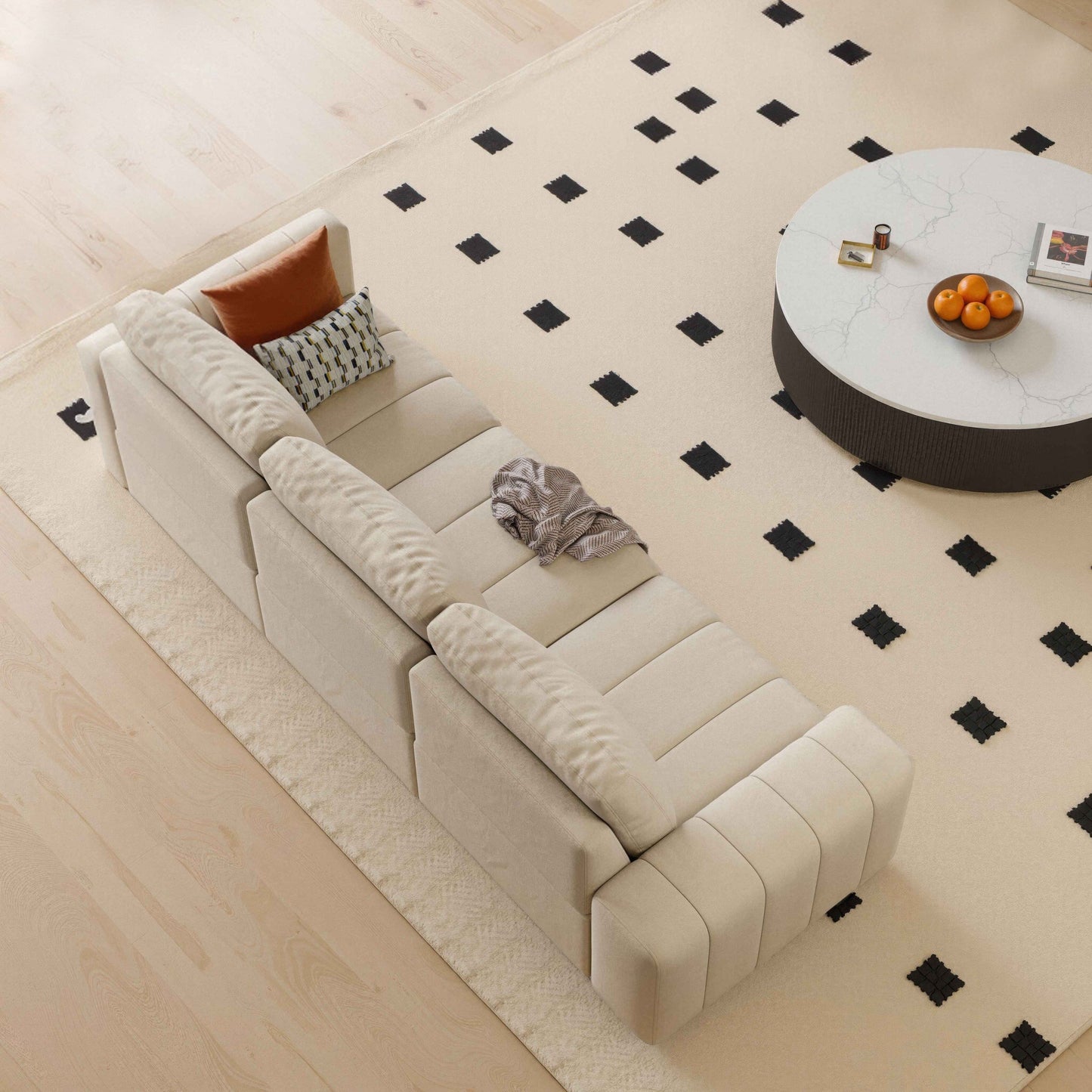 Combination Sofa Three Seats Cat Scratch Material High and Low Armrest Design Bacta Style beige