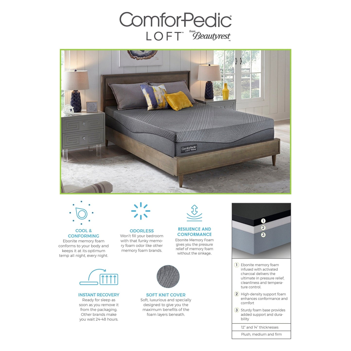 ComforPedic Loft from BeautyRest 12 Ebonite Memory Foam Mattress