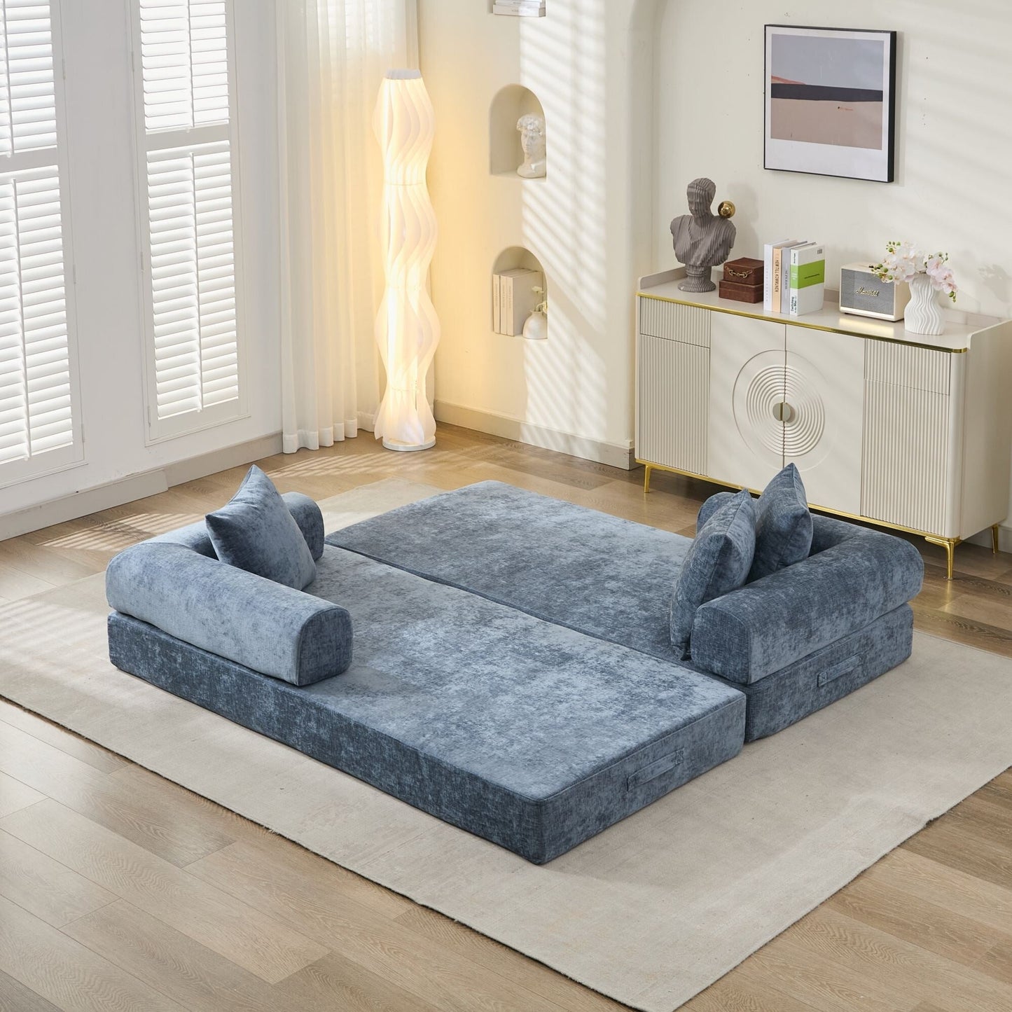 Comfy Convertible Folding Mattress Couch, Floor Sofa Bed, Chenille Floor Sofa with Armrest, Floor Sofa Lounge Couch