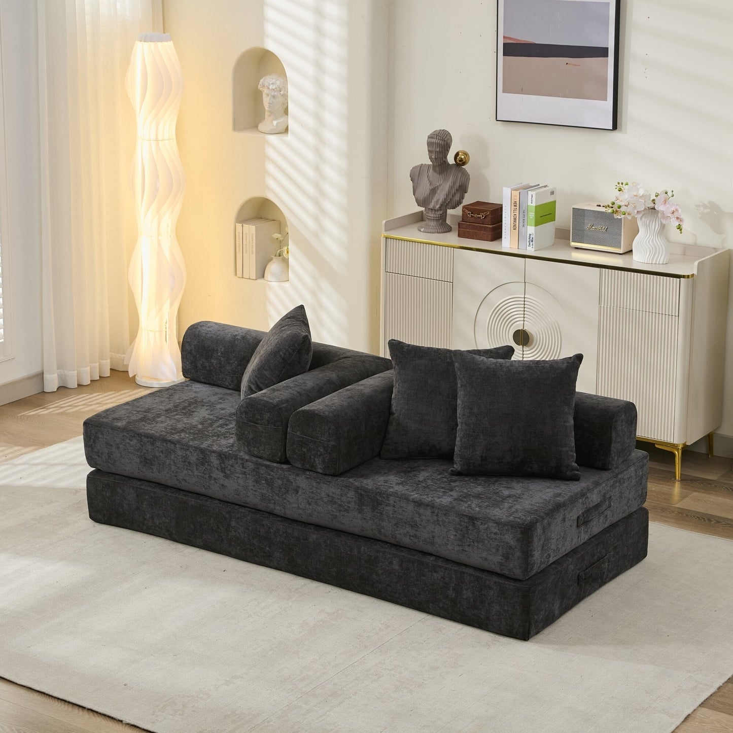 Comfy Convertible Folding Mattress Couch, Floor Sofa Bed, Chenille Floor Sofa with Armrest, Floor Sofa Lounge Couch