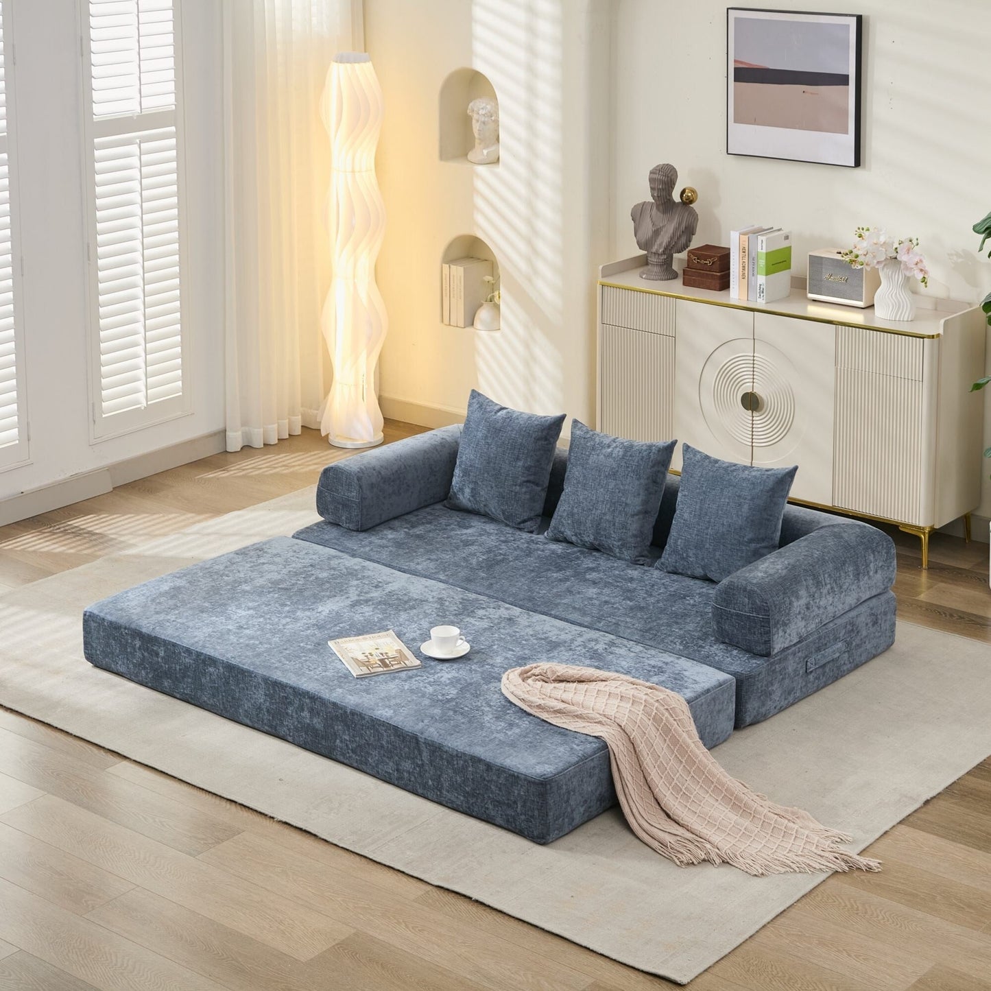 Comfy Convertible Folding Mattress Couch,Floor Sofa Bed, Chenille Floor Sofa With Armrest, Floor Sofa Lounge Couch