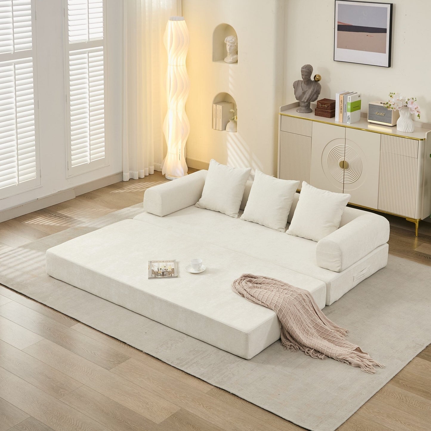 Comfy Convertible Folding Mattress Couch,Floor Sofa Bed, Chenille Floor Sofa With Armrest, Floor Sofa Lounge Couch
