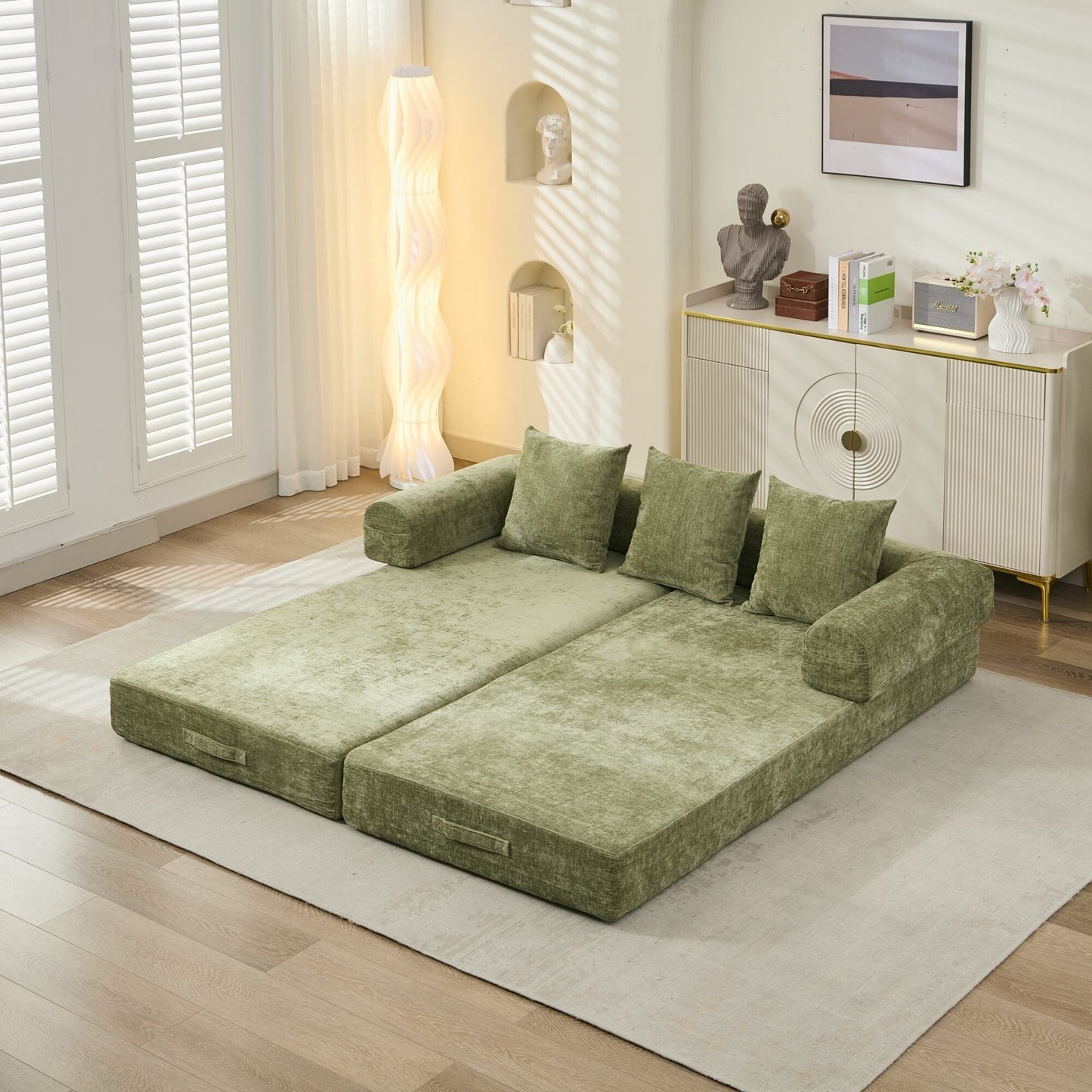 Comfy Convertible Folding Mattress Couch,Floor Sofa Bed, Chenille Floor Sofa With Armrest, Floor Sofa Lounge Couch