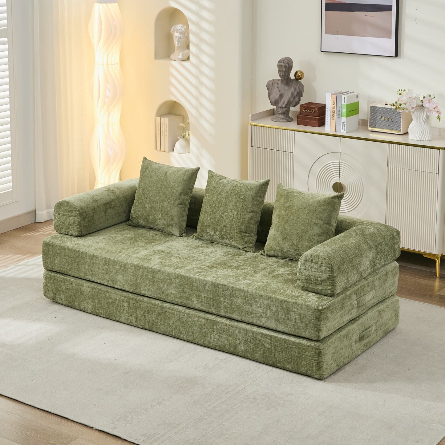 Comfy Convertible Folding Mattress Couch,Floor Sofa Bed, Chenille Floor Sofa With Armrest, Floor Sofa Lounge Couch