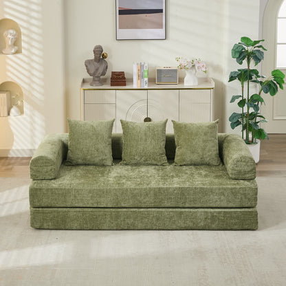 Comfy Convertible Folding Mattress Couch,Floor Sofa Bed, Chenille Floor Sofa With Armrest, Floor Sofa Lounge Couch