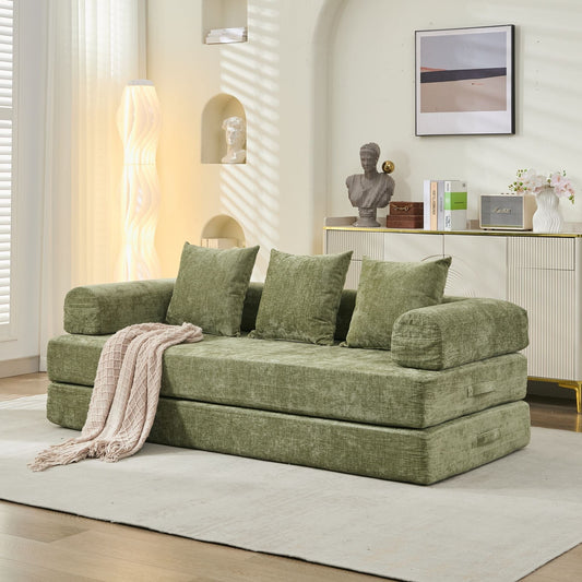 Comfy Convertible Folding Mattress Couch,Floor Sofa Bed, Chenille Floor Sofa With Armrest, Floor Sofa Lounge Couch