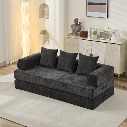 Comfy Convertible Folding Mattress Couch,Floor Sofa Bed, Chenille Floor Sofa With Armrest, Floor Sofa Lounge Couch