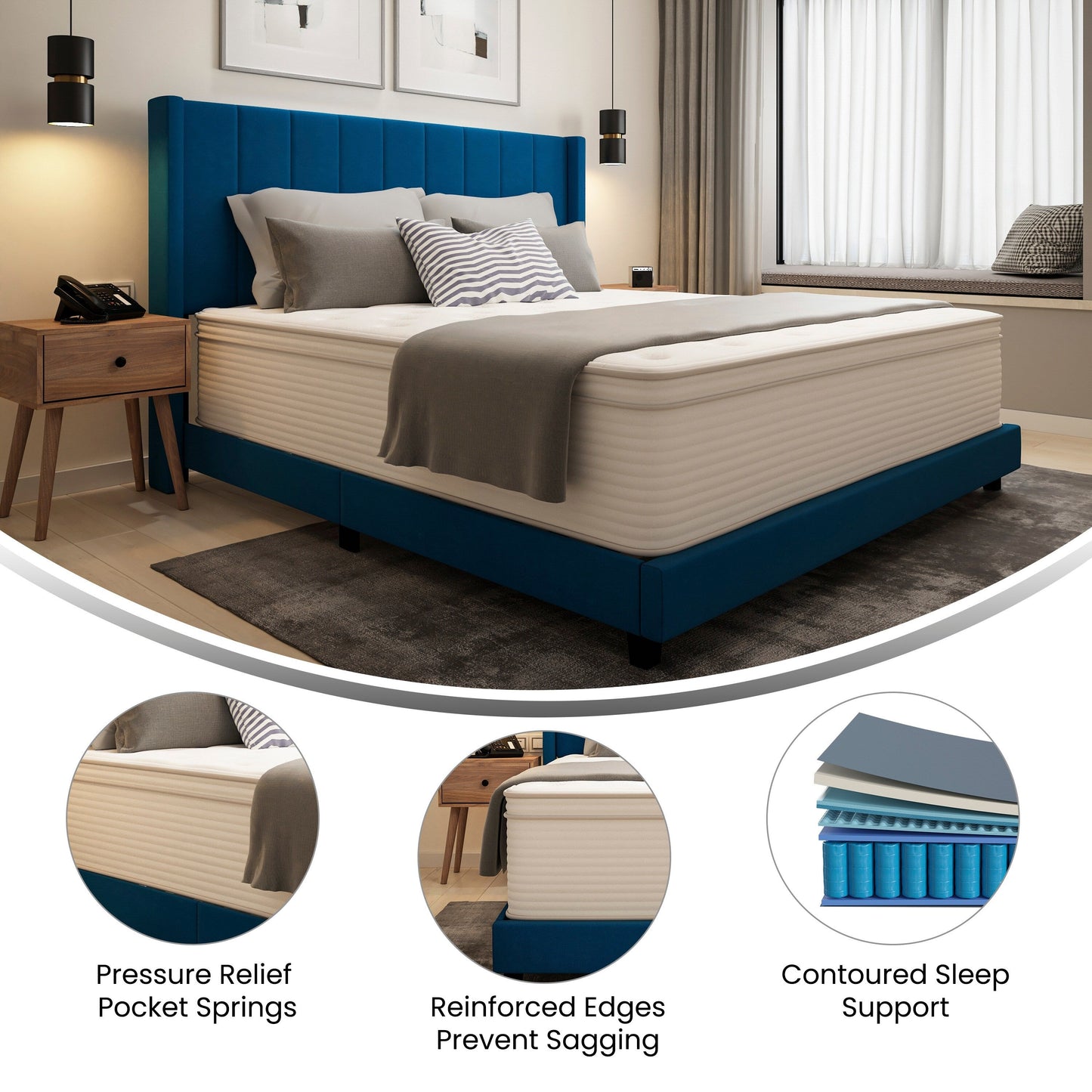 Commercial Memory Foam and Pocket Spring Hybrid Mattress in a Box