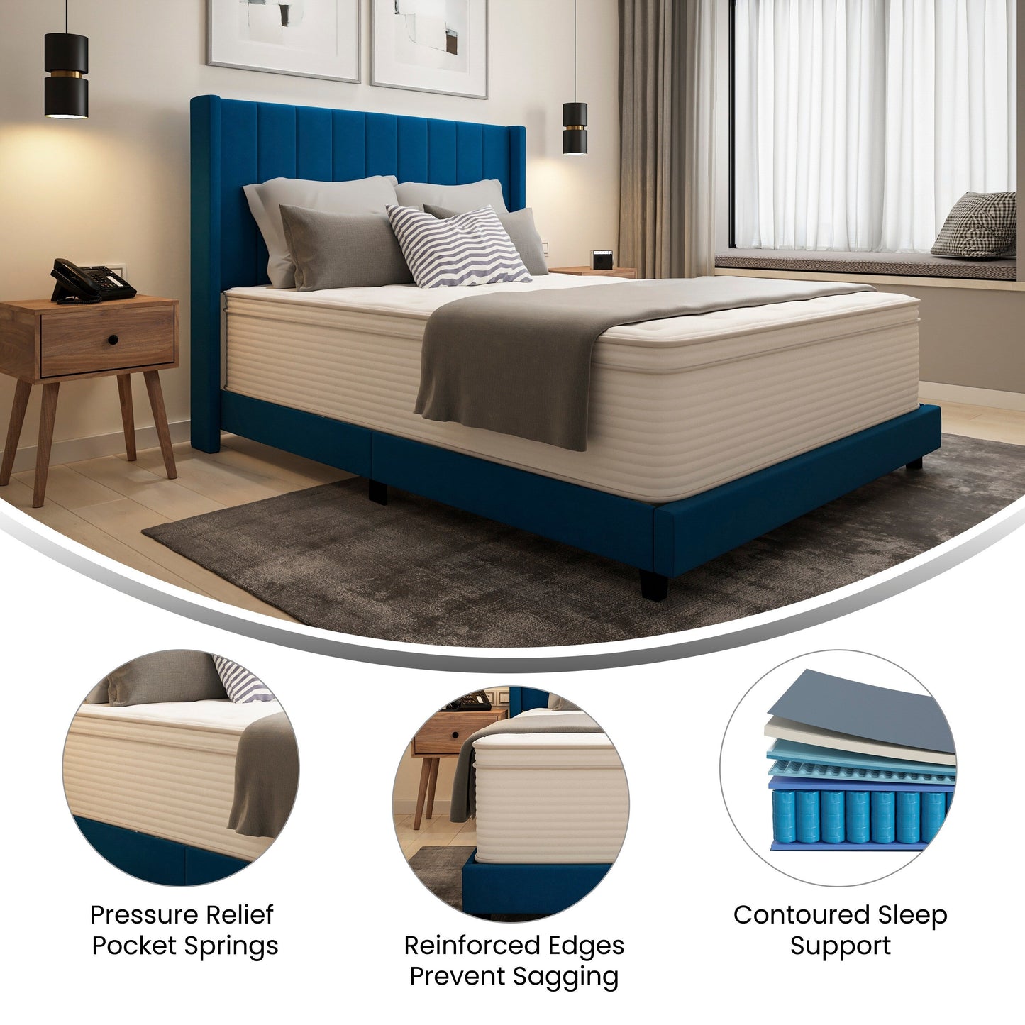 Commercial Memory Foam and Pocket Spring Hybrid Mattress in a Box