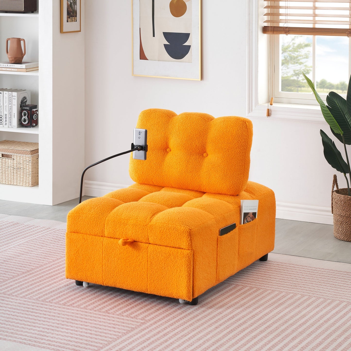 Compact Teddy Fabric Sofa - 40.20-Inch Convertible Sofa Bed for Small Spaces in Living Room or Office