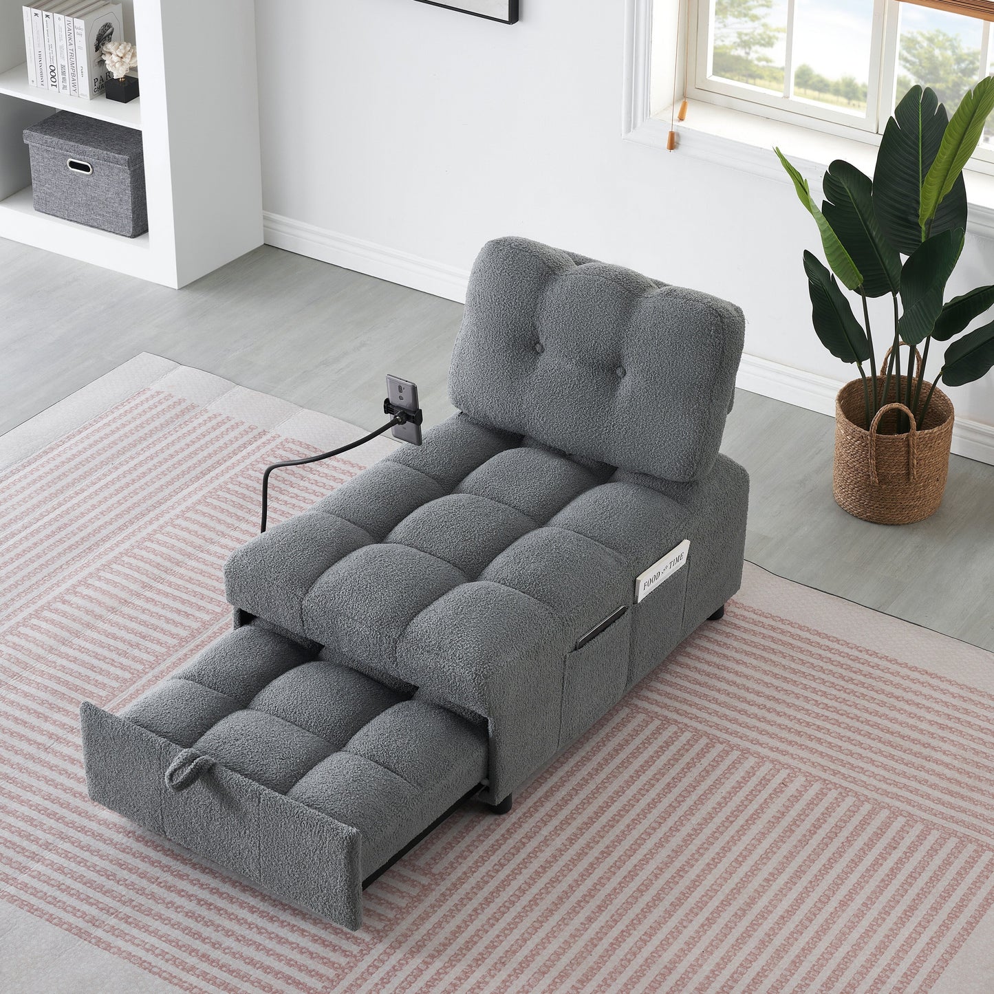 Compact Teddy Fabric Sofa - 40.20-Inch Convertible Sofa Bed for Small Spaces in Living Room or Office