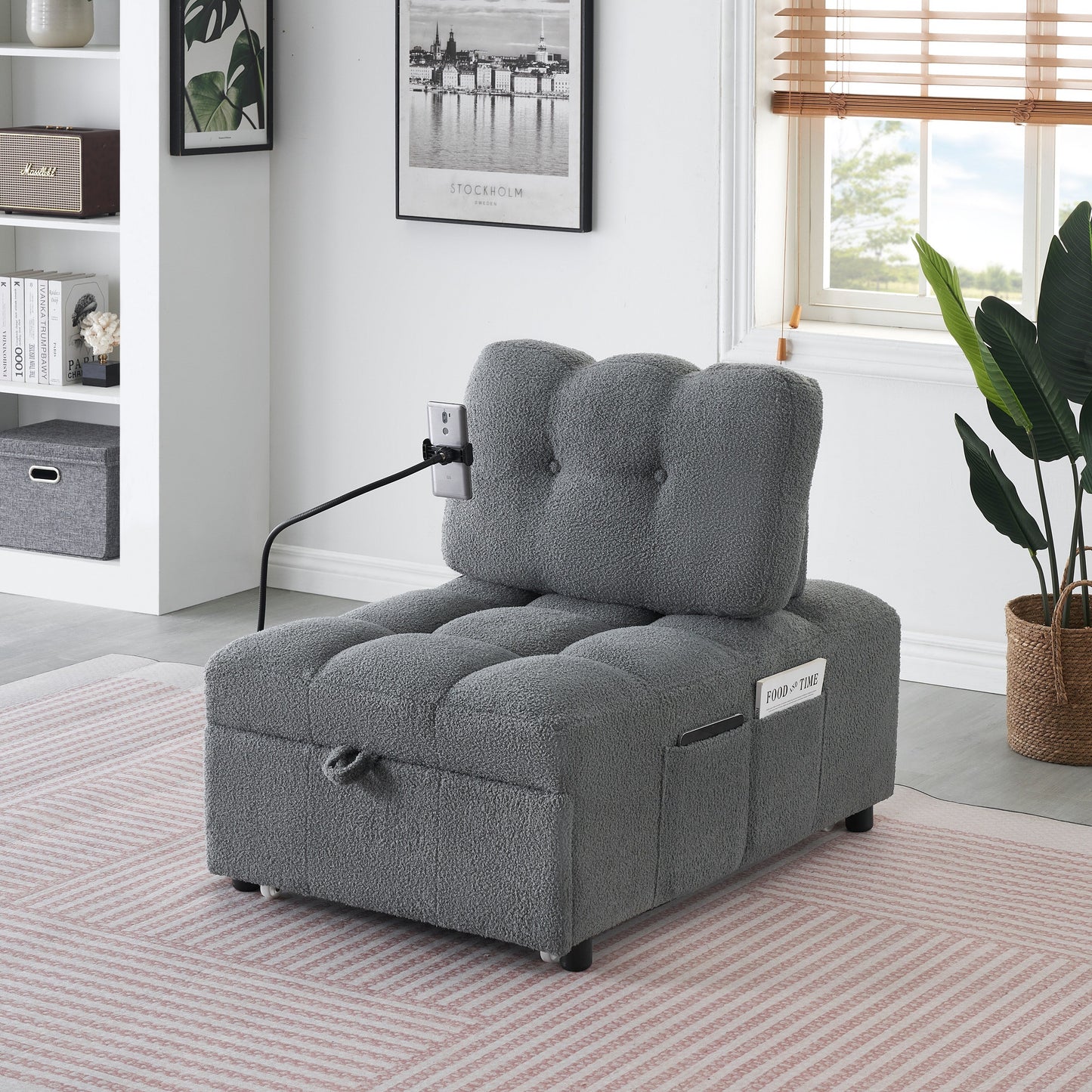 Compact Teddy Fabric Sofa - 40.20-Inch Convertible Sofa Bed for Small Spaces in Living Room or Office