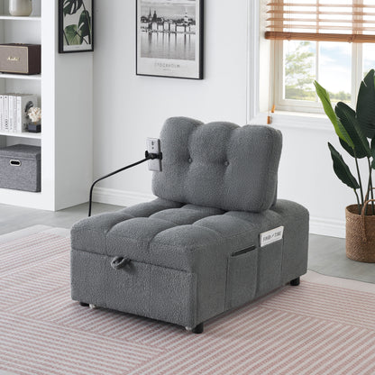 Compact Teddy Fabric Sofa - 40.20-Inch Convertible Sofa Bed for Small Spaces in Living Room or Office
