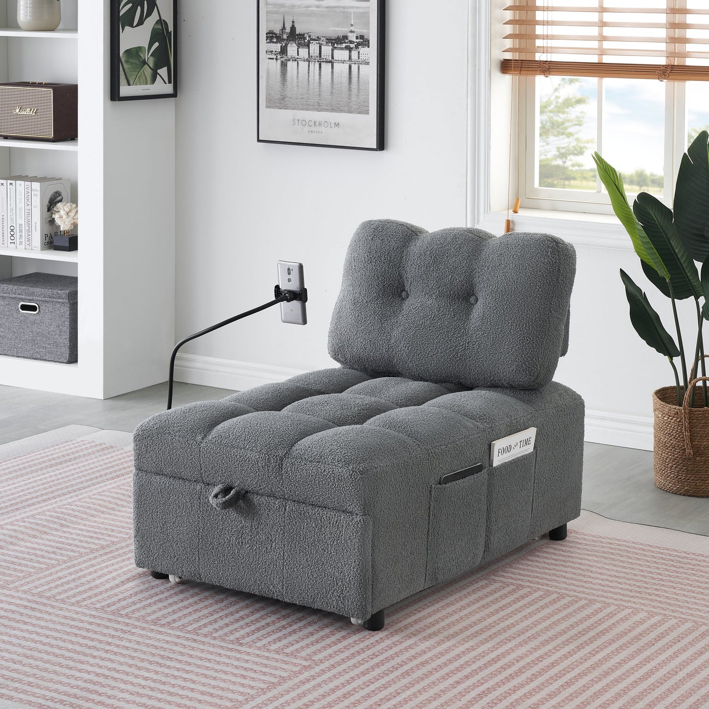 Compact Teddy Fabric Sofa - 40.20-Inch Convertible Sofa Bed for Small Spaces in Living Room or Office