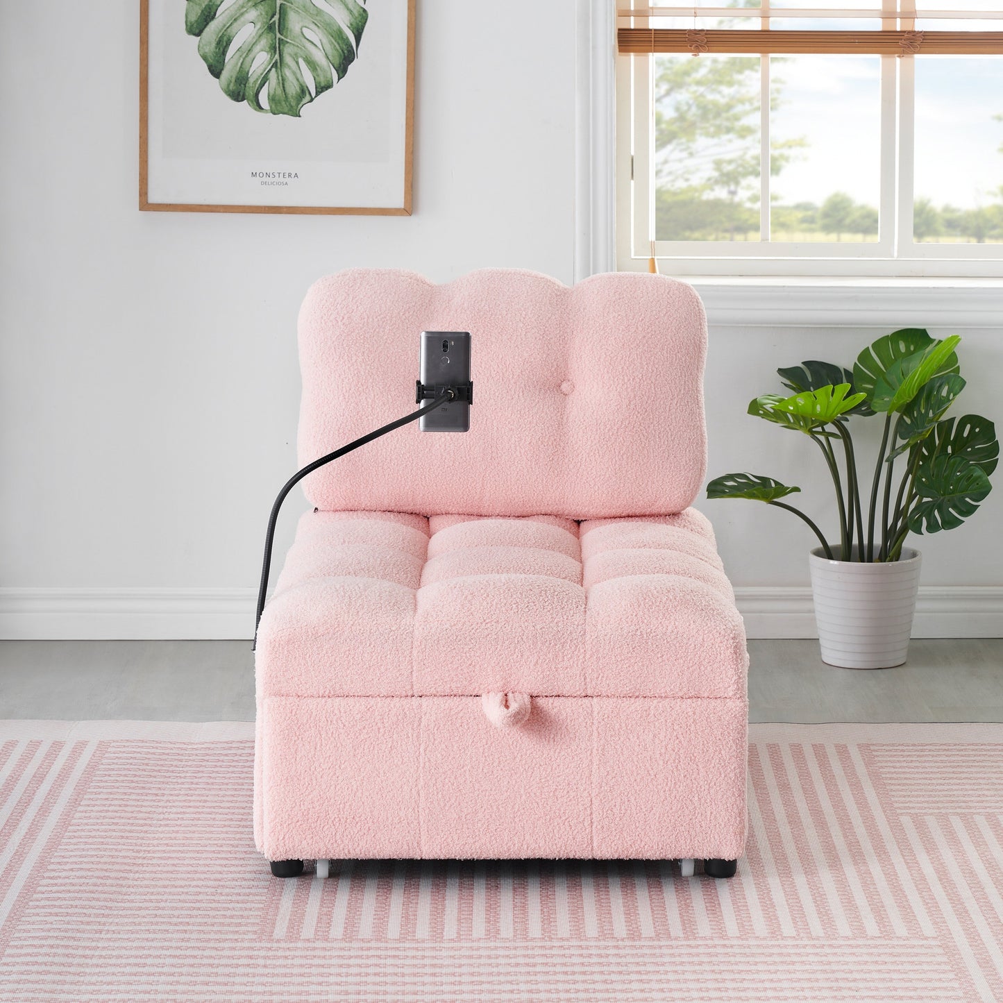 Compact Teddy Fabric Sofa - 40.20-Inch Convertible Sofa Bed for Small Spaces in Living Room or Office