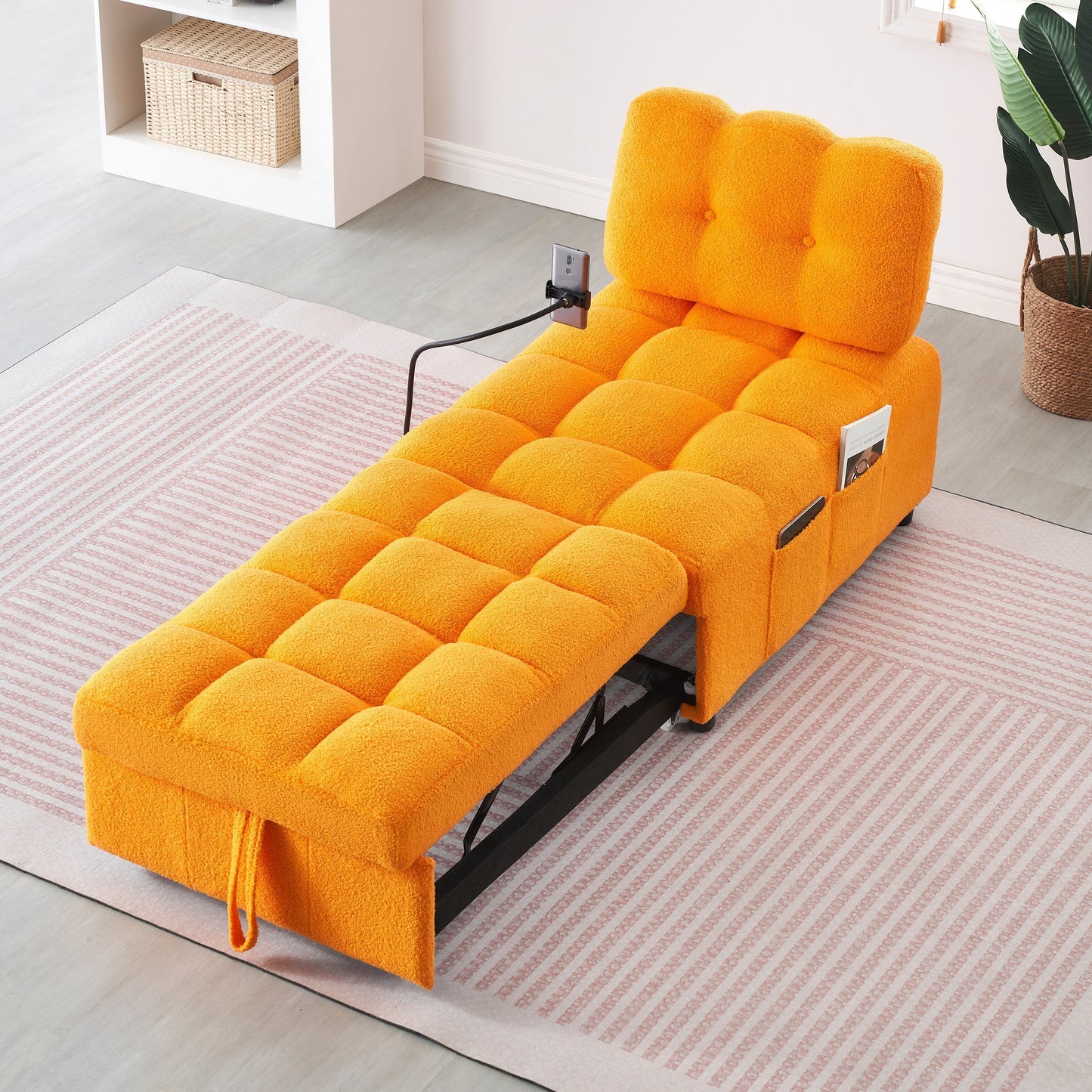 Compact Teddy Fabric Sofa - 40.20-Inch Convertible Sofa Bed for Small Spaces in Living Room or Office