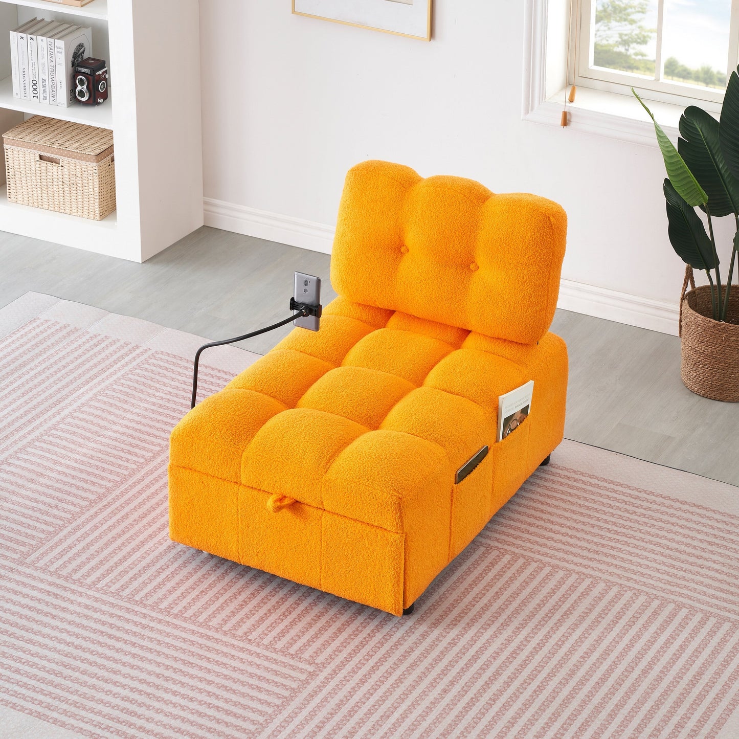 Compact Teddy Fabric Sofa - 40.20-Inch Convertible Sofa Bed for Small Spaces in Living Room or Office