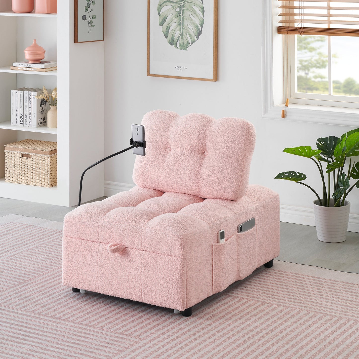 Compact Teddy Fabric Sofa - 40.20-Inch Convertible Sofa Bed for Small Spaces in Living Room or Office