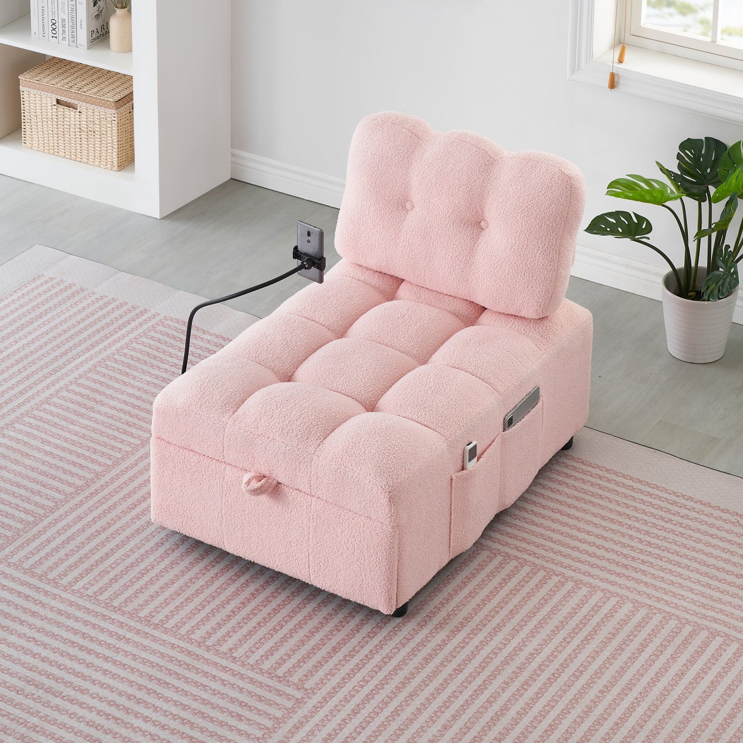 Compact Teddy Fabric Sofa - 40.20-Inch Convertible Sofa Bed for Small Spaces in Living Room or Office
