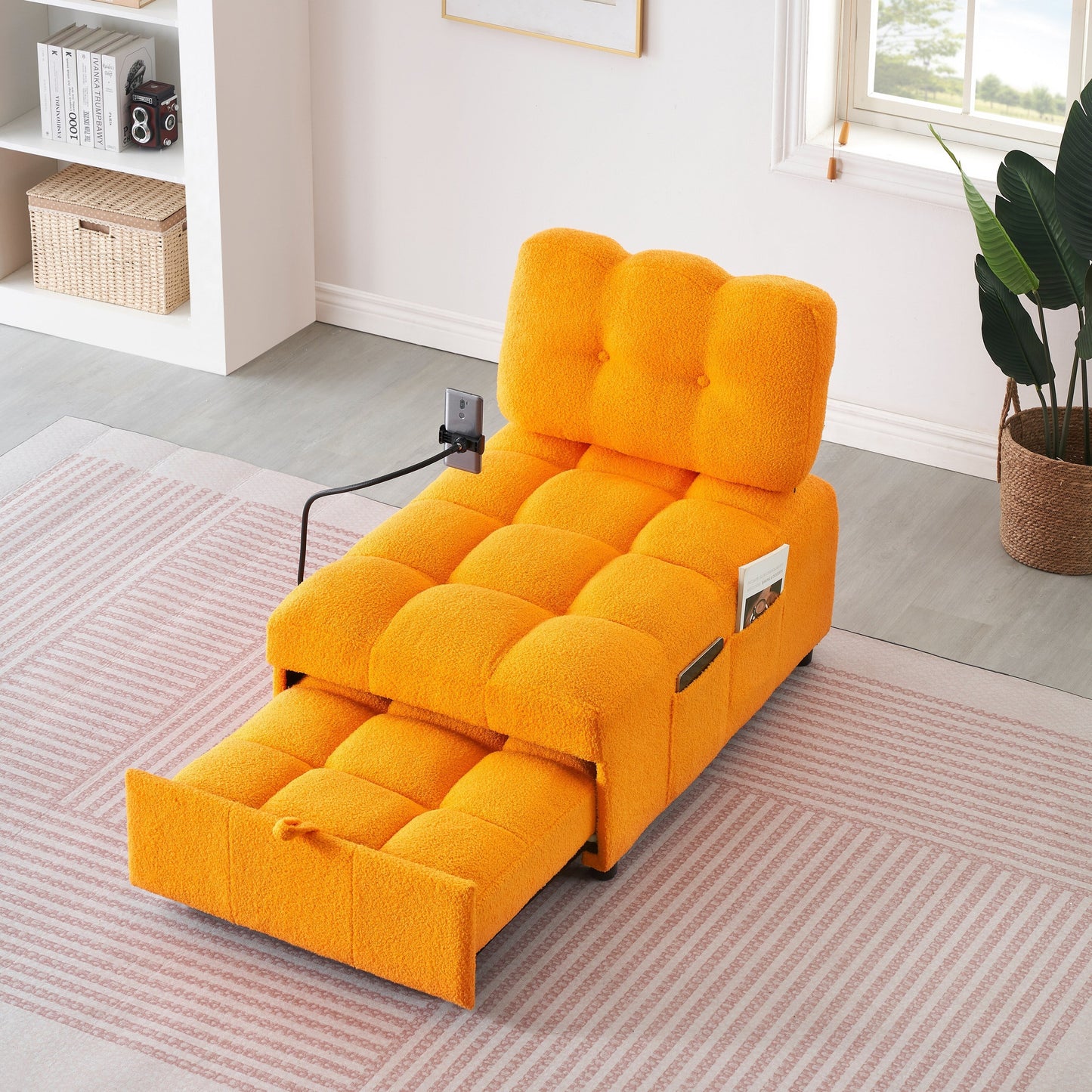 Compact Teddy Fabric Sofa - 40.20-Inch Convertible Sofa Bed for Small Spaces in Living Room or Office