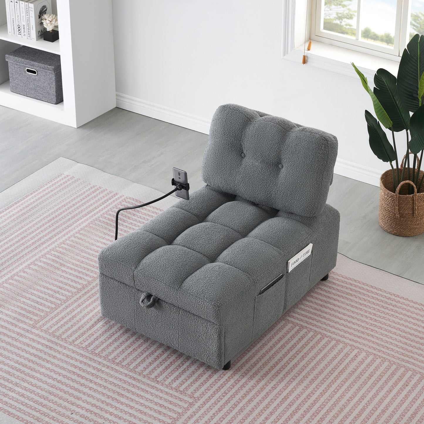 Compact Teddy Fabric Sofa - 40.20-Inch Convertible Sofa Bed for Small Spaces in Living Room or Office