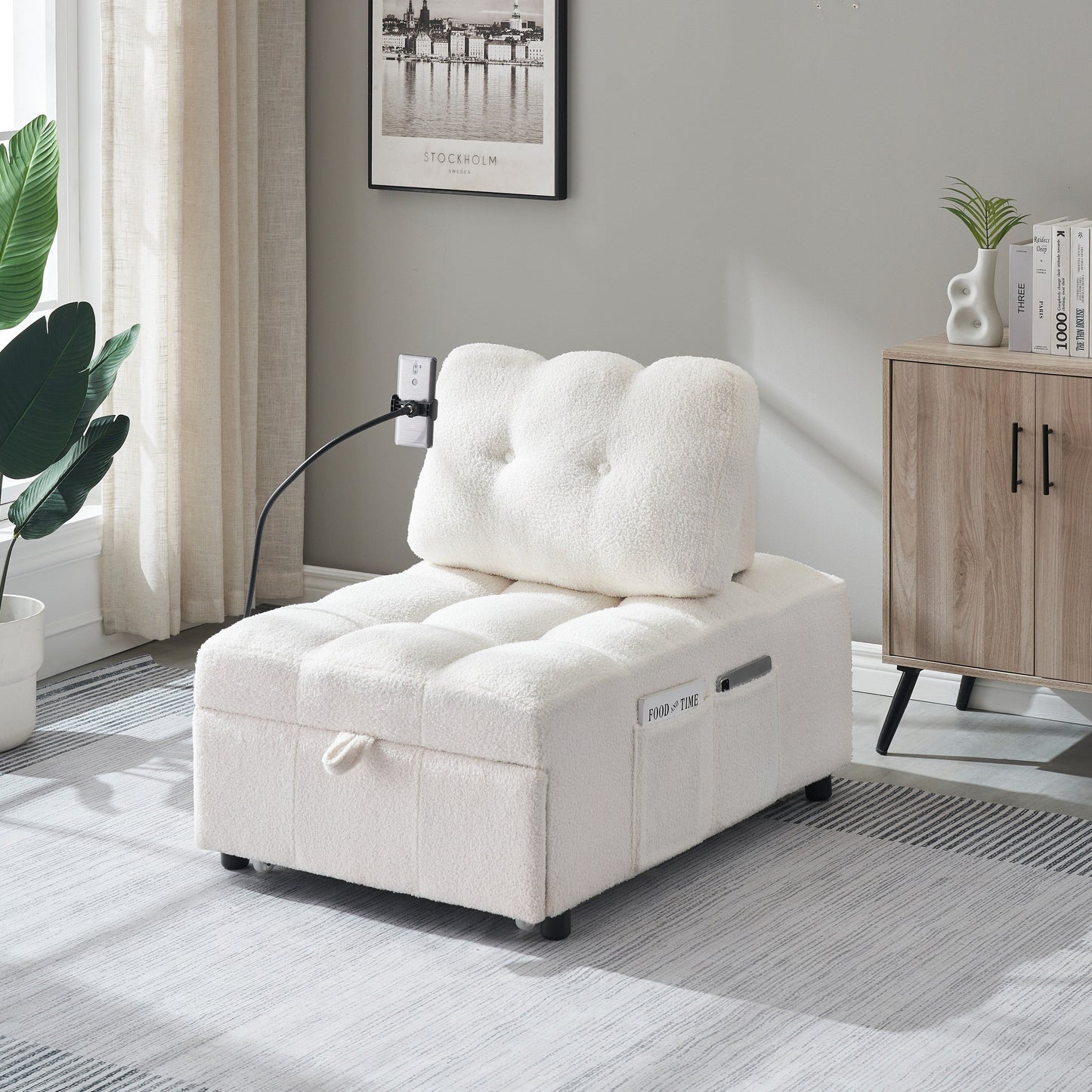 Compact Teddy Fabric Sofa - 40.20-Inch Convertible Sofa Bed for Small Spaces in Living Room or Office