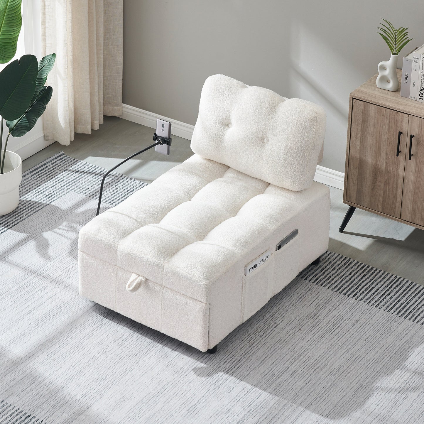 Compact Teddy Fabric Sofa - 40.20-Inch Convertible Sofa Bed for Small Spaces in Living Room or Office