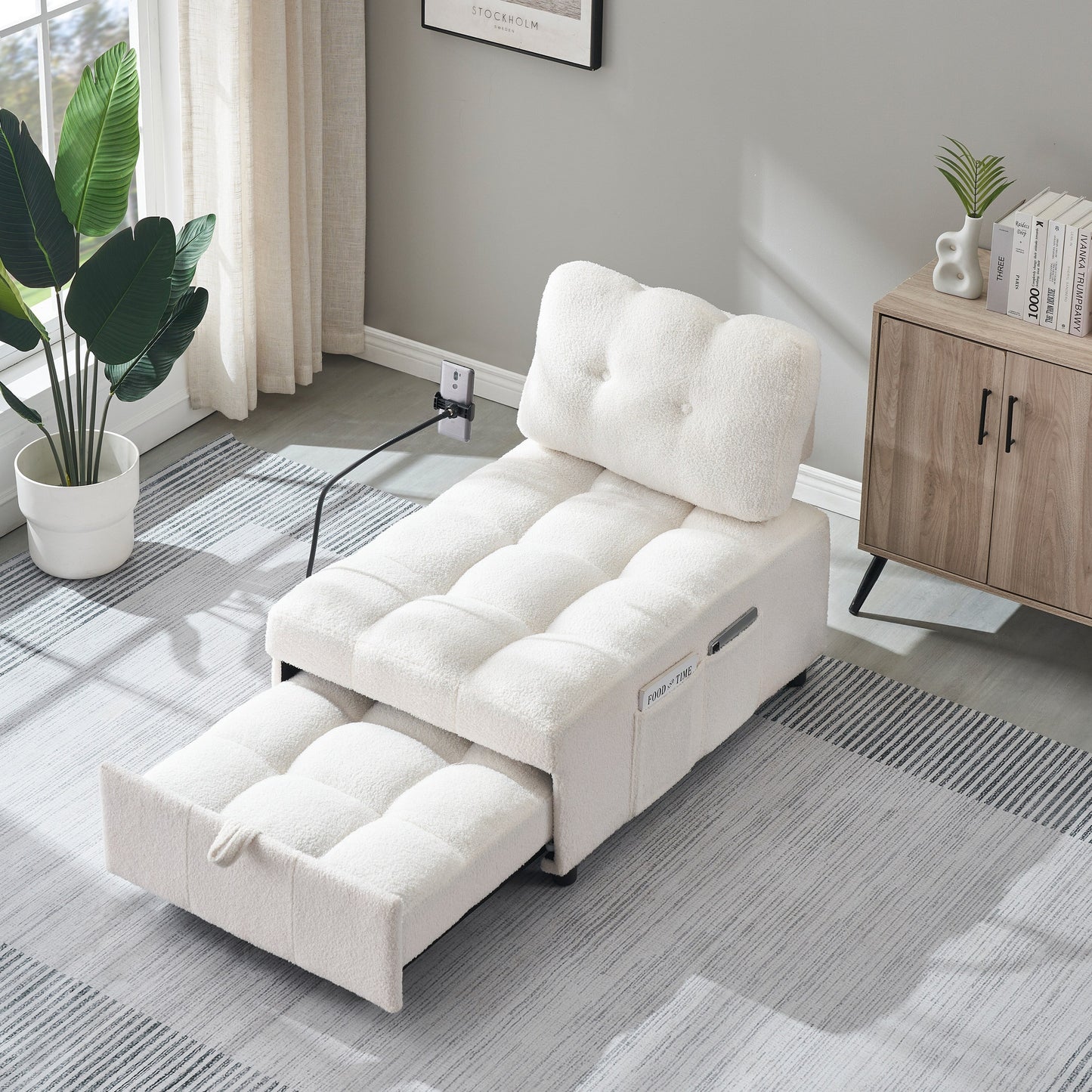 Compact Teddy Fabric Sofa - 40.20-Inch Convertible Sofa Bed for Small Spaces in Living Room or Office